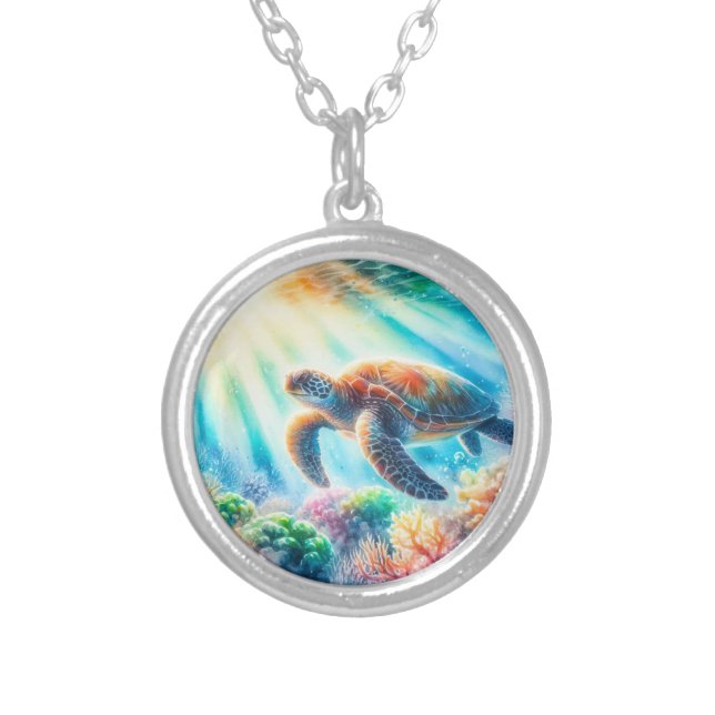 Under the ocean sea turtle silver plated necklace (Front)