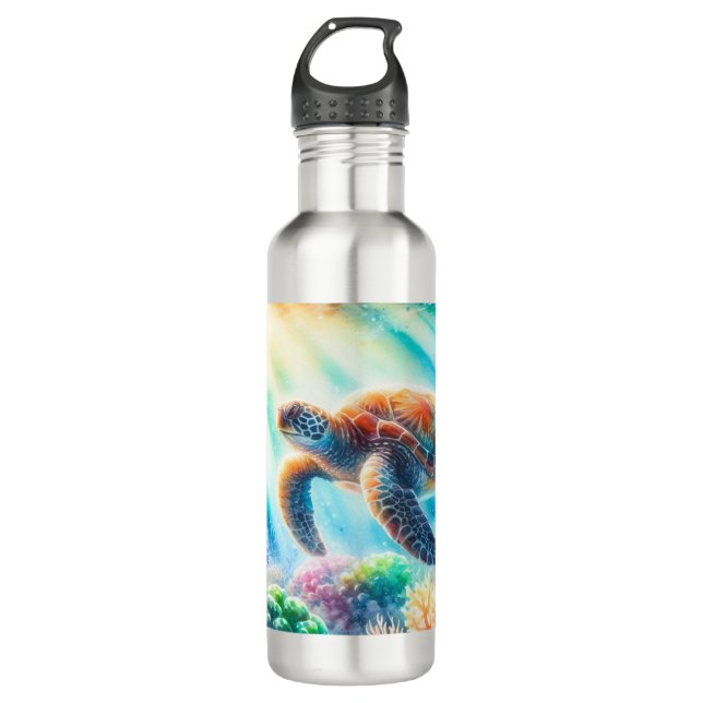 Under the ocean sea turtle stainless steel water bottle (Front)
