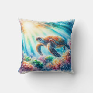 Under the ocean sea turtle throw pillow