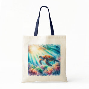 Under the ocean sea turtle tote bag