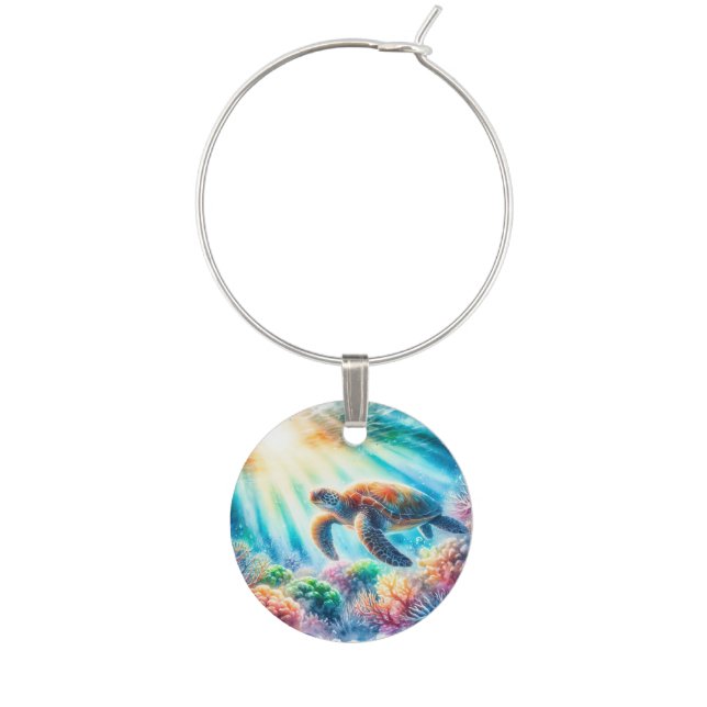 Under the ocean sea turtle wine charm (Front)