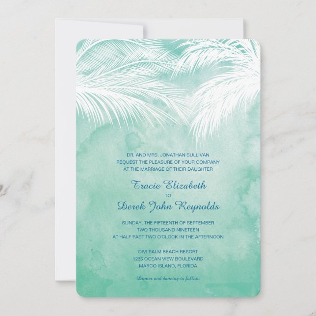 Under the Palm Trees | Watercolor Wedding Invitation (Front)