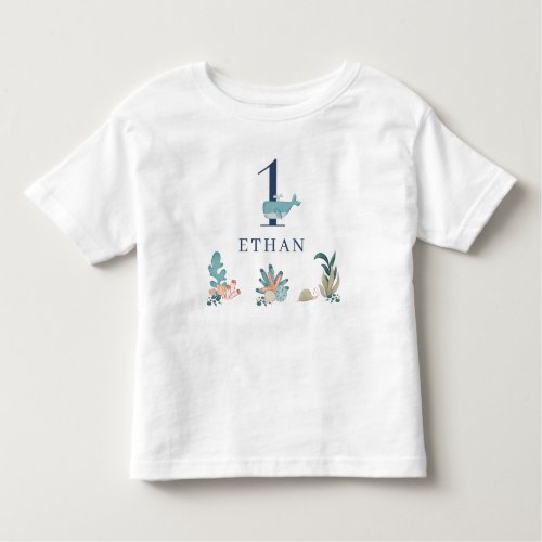 Under the Sea 1st Baby Boy Cute Blue Watercolor  Toddler T_shirt