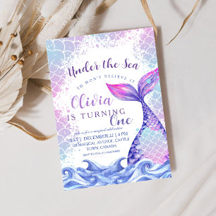 Under the Sea 1st Birthday Party Cute Pink Blue Invitation