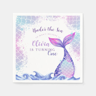 Under the Sea 1st Birthday Party Cute Pink Blue Napkins