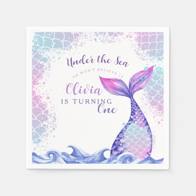 Under the Sea 1st Birthday Party Cute Pink Blue  Napkins (Front)