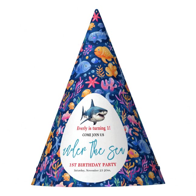 Under the Sea 1st Birthday Party Party Hat (Front)