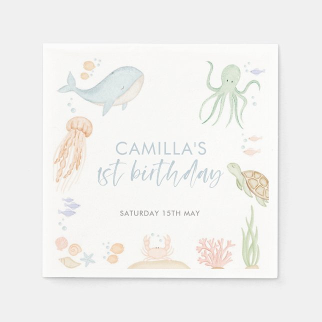 Under The Sea 1st Birthday Sea Animal Napkins (Front)