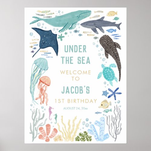 Under The Sea 1st Birthday Welcome Poster