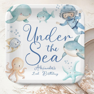 Under The Sea 2nd Birthday Boy Blue Ocean Cute Paper Plates