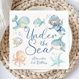 Under The Sea 2nd Birthday Boy Blue Ocean Paper Napkins
