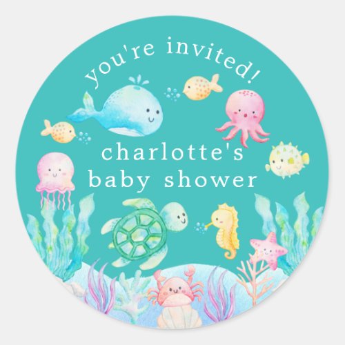 Under The Sea Adventure Baby Shower Classic Round Sticker