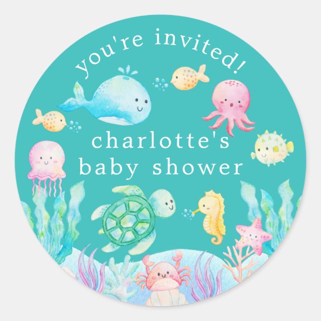 Under The Sea Adventure Baby Shower Classic Round Sticker (Front)