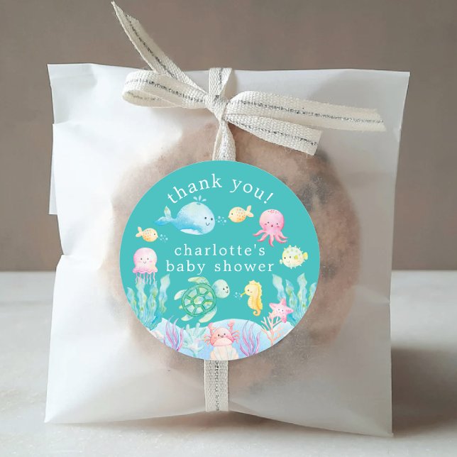 Under The Sea Adventure Baby Shower Classic Round Sticker (Creator Uploaded)