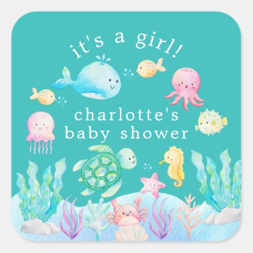 Under The Sea Adventure Baby Shower Square Sticker