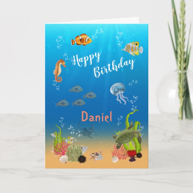 Under the Sea Adventure Boy Happy Birthday Card (Front)