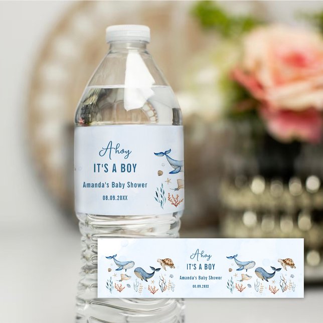 Under the sea Ahoy It's a Boy Baby Shower Water Bottle Label (Creator Uploaded)