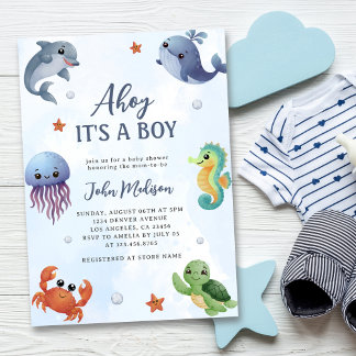 Under The Sea Ahoy It's a Boy Blue Baby Shower Invitation