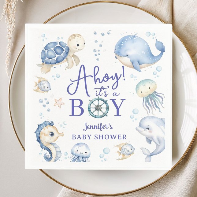 Under The Sea Ahoy It's A Boy Ocean Baby Shower Napkins (Creator Uploaded)