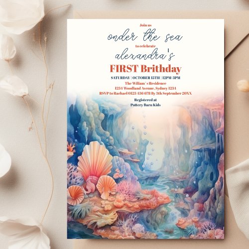 Under the Sea Animals 1st Birthday Invitation