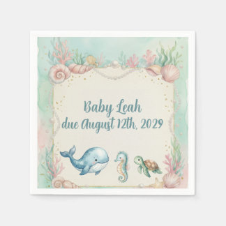 Under the Sea Animals Aquamarine Baby Shower Napkins