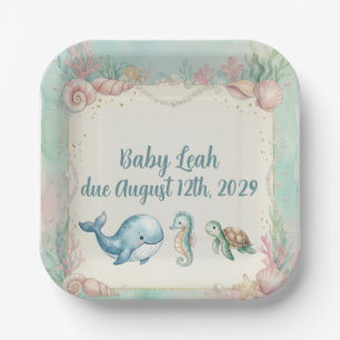 Under the Sea Animals Aquamarine Baby Shower Paper Plates