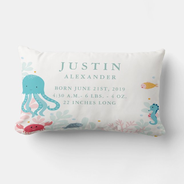 Under the Sea Animals Baby Announcement Pillow (Front)