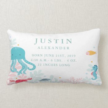 Under The Sea Animals Baby Announcement Pillow by OS_Designs at Zazzle