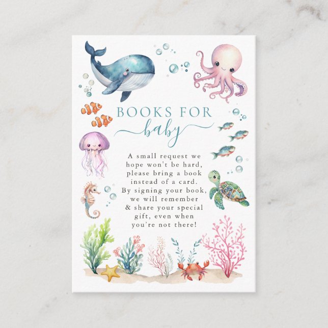 Under The Sea Animals Baby Shower Books For Baby Enclosure Card (Front)