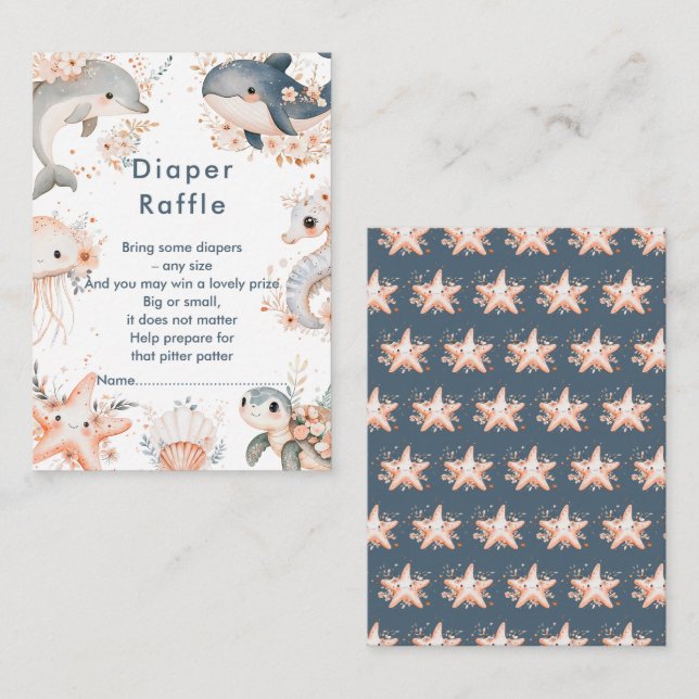 Under The Sea Animals Baby Shower Diaper Raffle Enclosure Card (Front/Back)