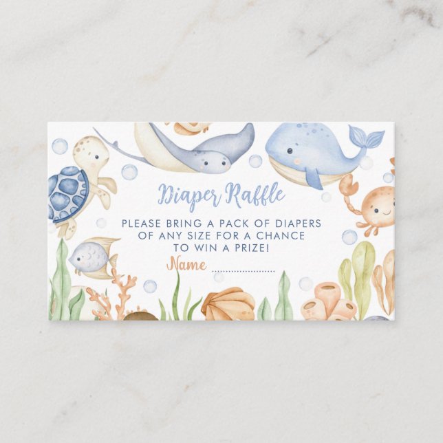 Under The Sea Animals Baby Shower Diaper Raffle Enclosure Card (Front)