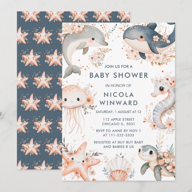 Under The Sea Animals Baby Shower Invitation (Front/Back)