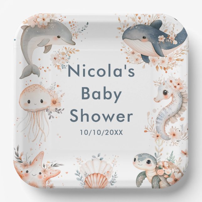 Under The Sea Animals Baby Shower Paper Plates (Front)