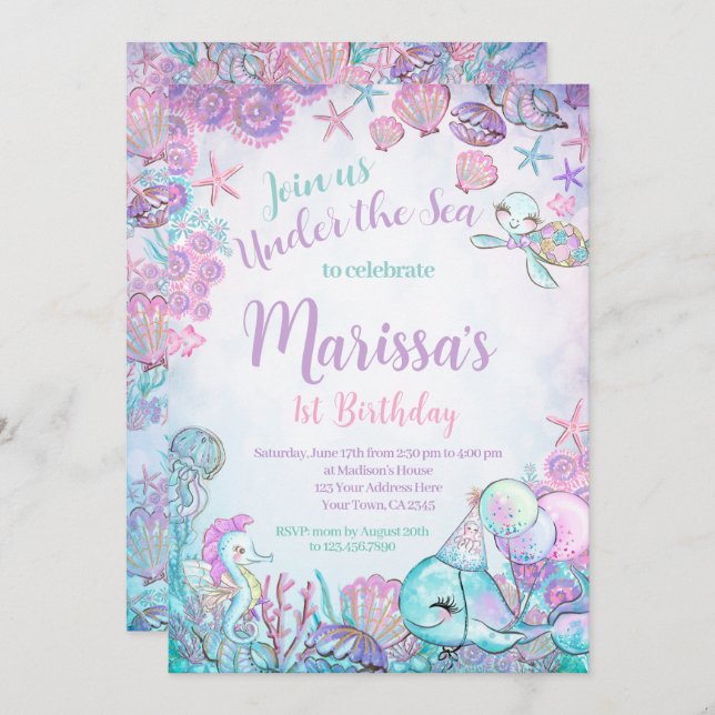 Under the Sea Animals Birthday Invitation (Front/Back)