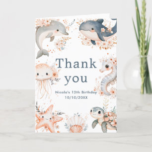 Under The Sea Animals Birthday Party Letterpress Thank You Card