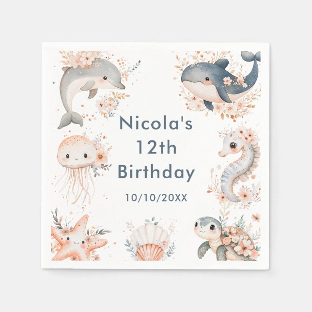 Under The Sea Animals Birthday Party Napkins (Front)
