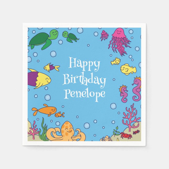 Under the Sea Animals Cute 1st Birthday Party Napkins (Front)