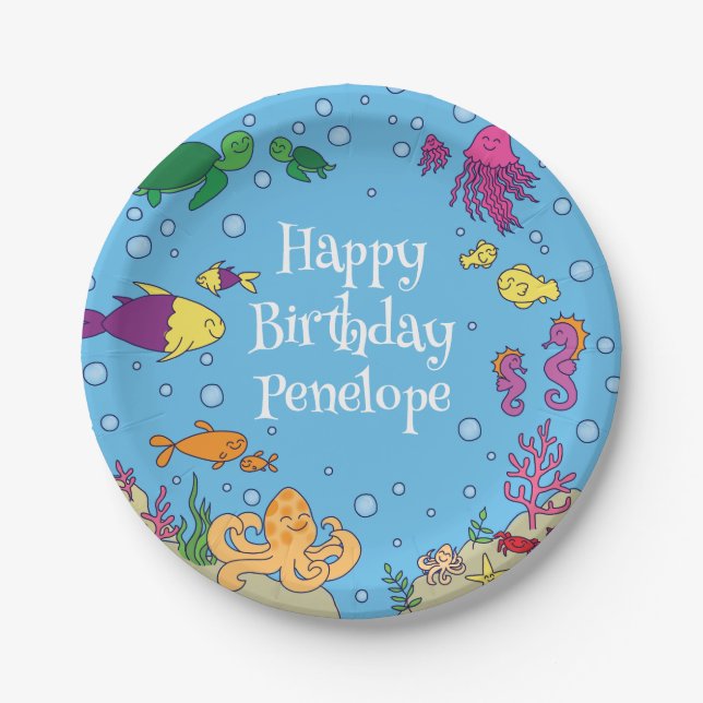 Under the Sea Animals Cute 1st Birthday Party Paper Plates (Front)