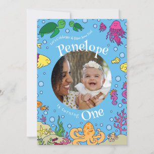 Under the Sea Animals Cute 1st Birthday Photo Invitation
