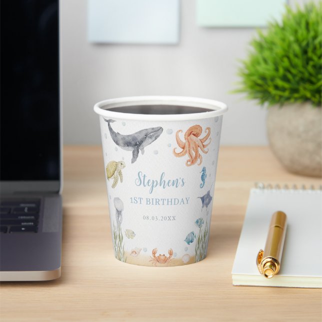 Under The Sea Animals Ocean 1st Birthday Paper Cups (Insitu)