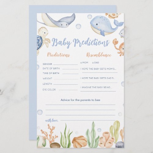 Under the sea animals ocean Baby  predictions card