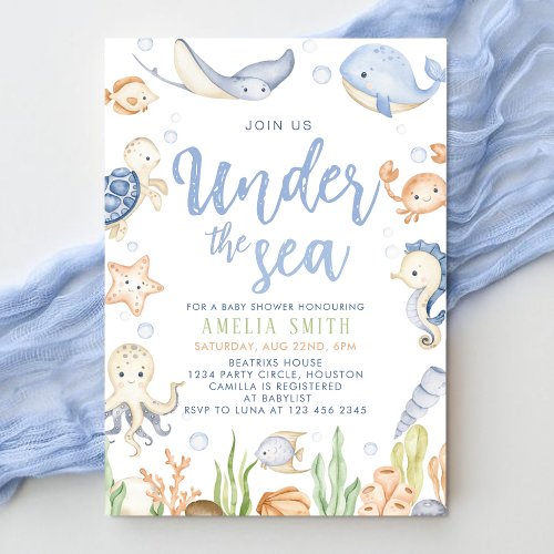 Under the sea animals ocean Baby Shower Invitation