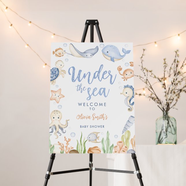 Under the sea animals ocean Baby Shower Welcome Foam Board (In Situ (Stand))