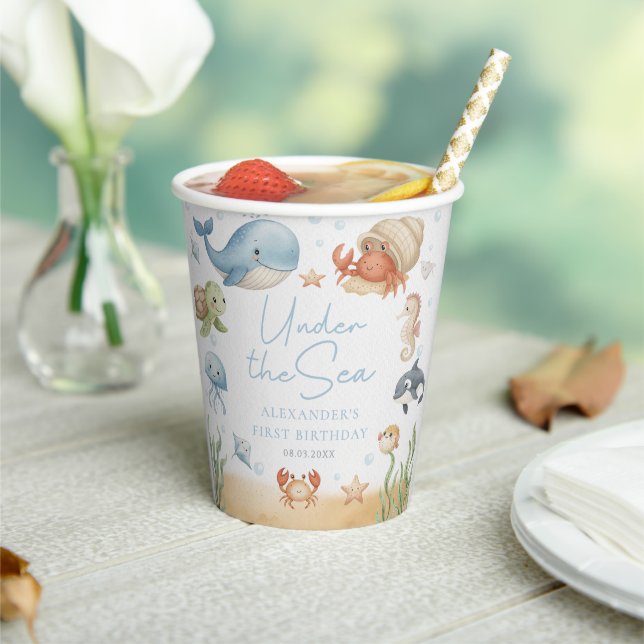 Under The Sea Animals Ocean Birthday Paper Cups (Insitu)