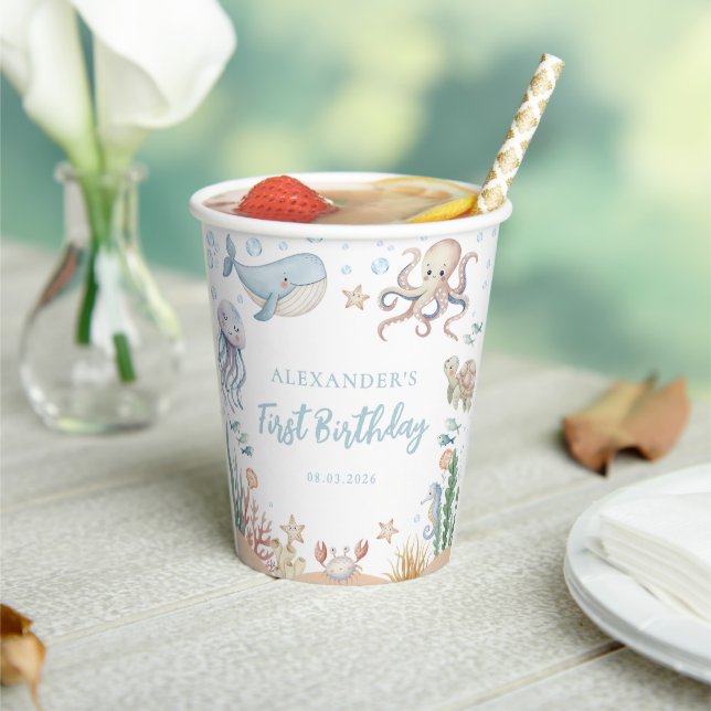 Under The Sea Animals Ocean Birthday Paper Cups (Insitu)