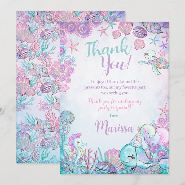Under the Sea Animals Thank You Cards (Front/Back)