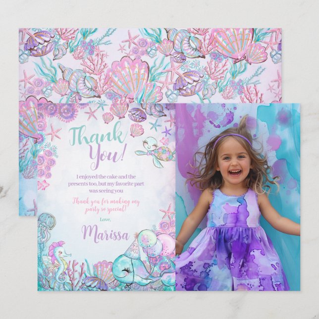 Under the Sea Animals Thank You Cards with Photo (Front/Back)