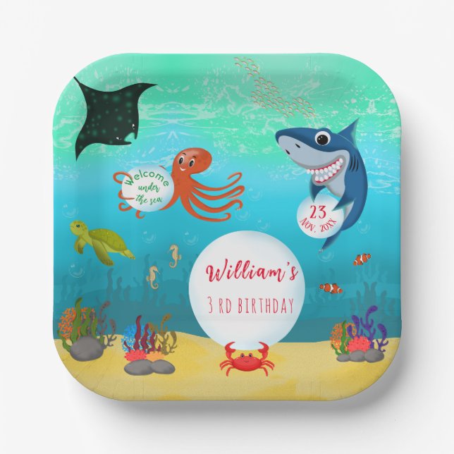 Under The Sea Animals Water Bubble Birthday Party Paper Plates (Front)
