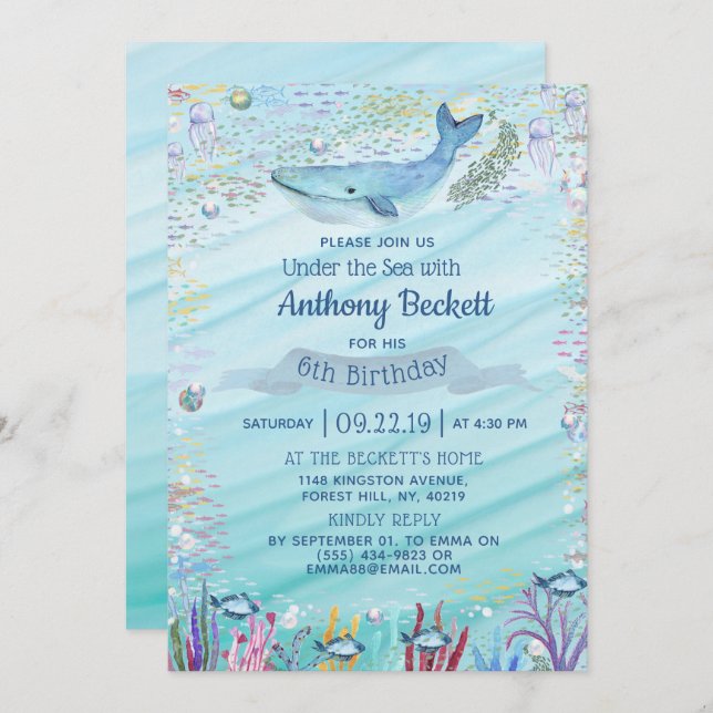 Under The Sea Any Age Birthday Invitations (Front/Back)