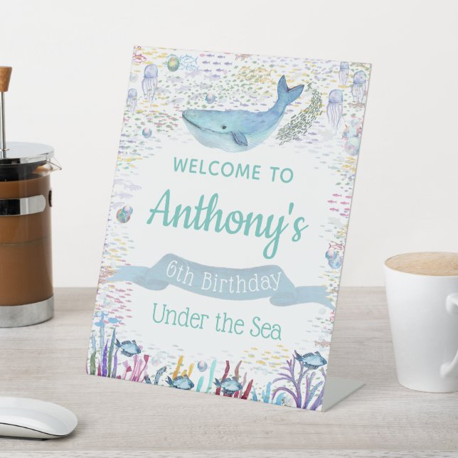 Under The Sea Any Age Birthday Welcome Pedestal Sign (In SItu)